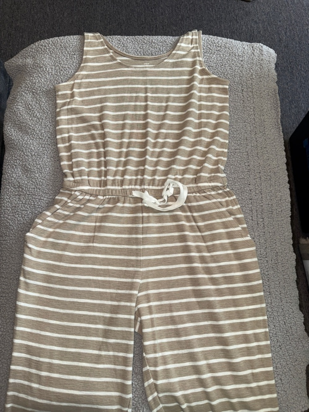 aerie Beige and White Striped Sleeveless Knit Jumpsuit
